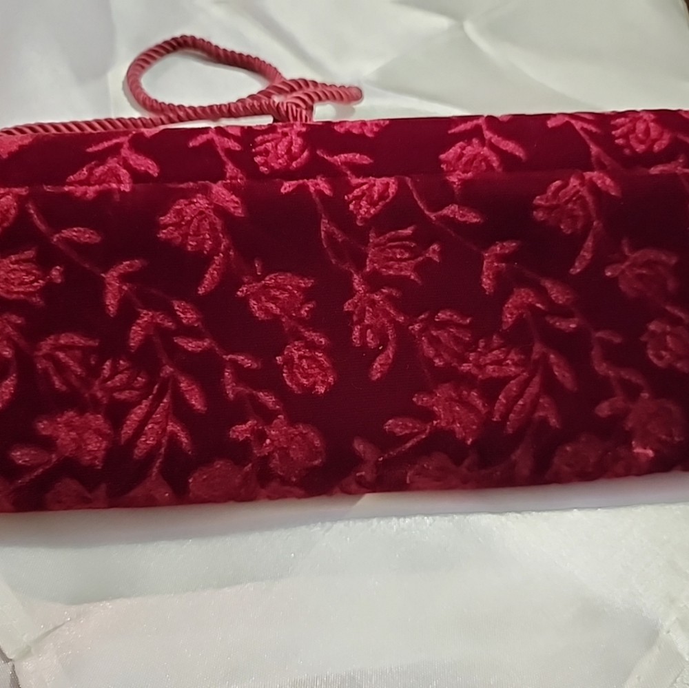 Laura Biagiotti Velvet Cross-body Burgandy Bag, Rose Pattern Imprint Appr 10x4.5 - Picture 7 of 16